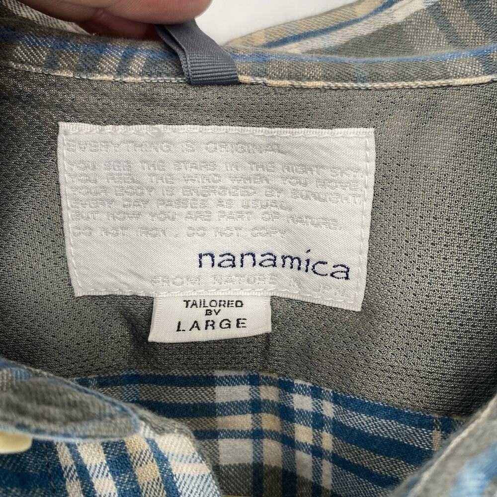 Nanamica Plaid Shirt Womens L Patchwork Woven Shoulder Japanese Blue - Picture 3 of 8